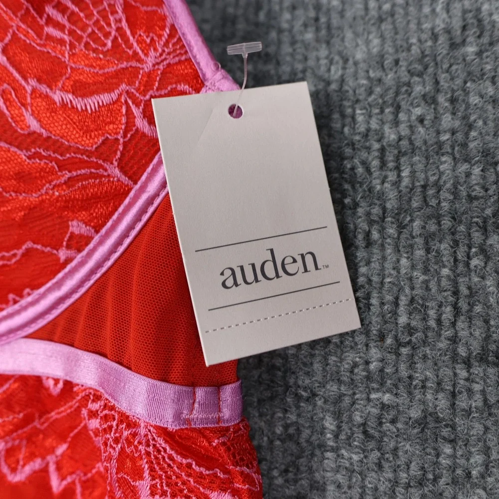 Auden Babydoll Lingerie Set‎ Womens Medium Anthem Red Lace Thong 2 Piece EZ6YR